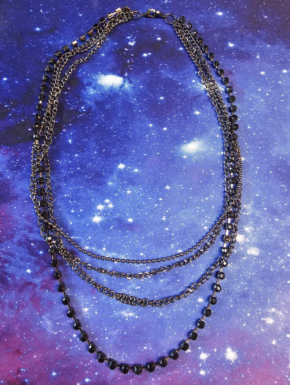 Multi-Layer Black Chain and Gemstone Statement Necklace